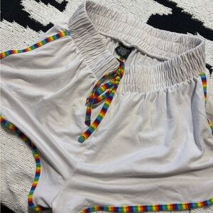 No Boundaries White Athletic Shorts with Rainbow Accents